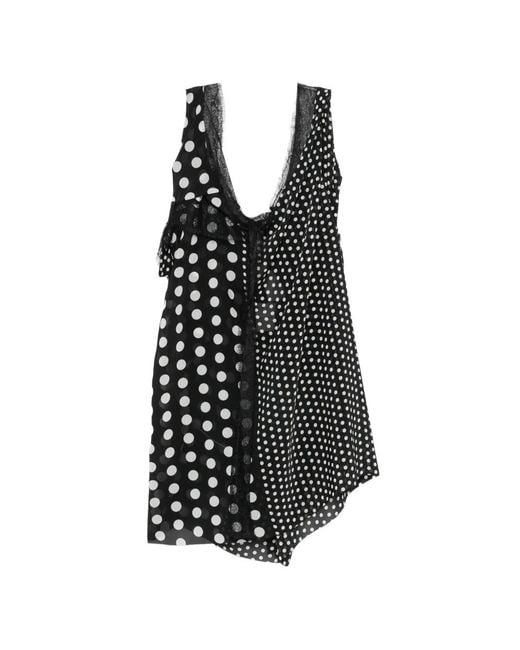 Junya Watanabe Black Robe Mi-Longue À Pois Et Finitions En Dentelle