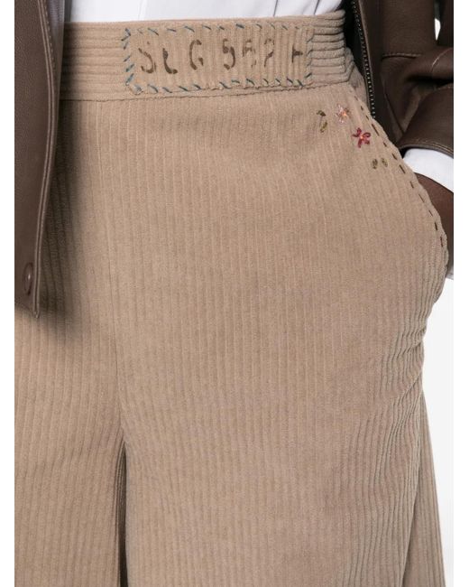 Bye Natural Corduroy Floral-Embroidered Trousers