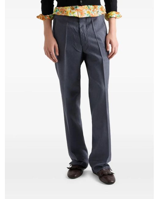 Prada Blue Mohair And Silk Pants for men