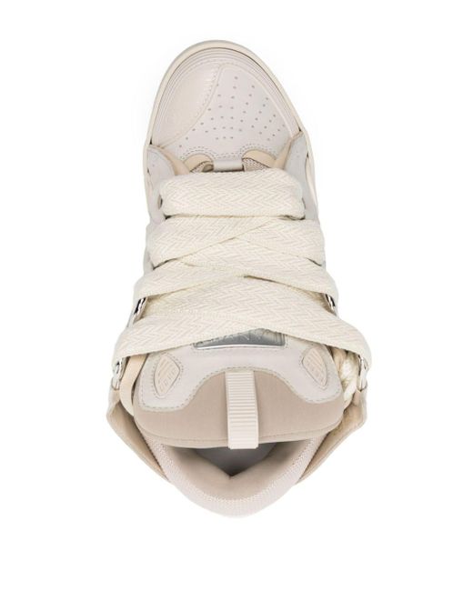 Lanvin White Neutral Curb Panelled Sneakers - Men's - Fabric/calf Leather/calf Leatherrubber for men