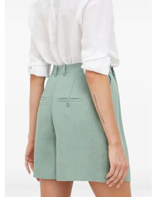 Drykorn Green Pleated High-Waisted Shorts