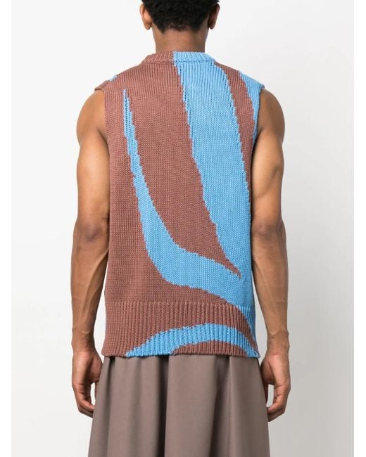 Jil Sander Blue Abstract-Print Cotton Vest for men