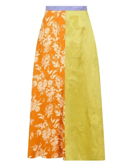 Rosie Assoulin Yellow Quartered Floral-Jacquard A-Line Midi Skirt