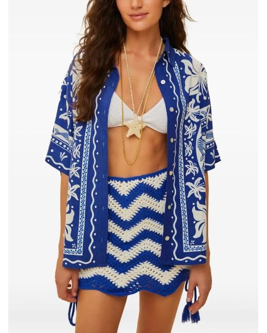 Farm Rio Blue Floral Print Shirt