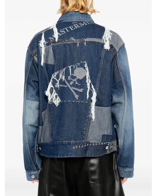 MASTERMIND WORLD Blue Patchwork Jacquarded Denim Jacket for men