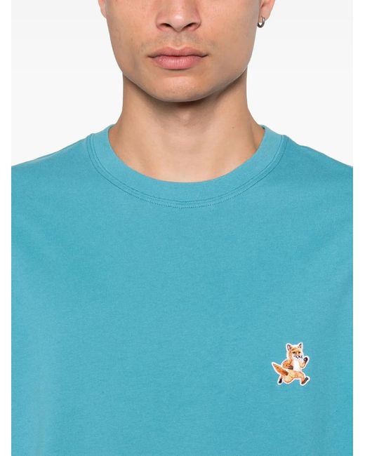 Maison Kitsuné Blue Speedy Fox Head-Patch T-Shirt for men