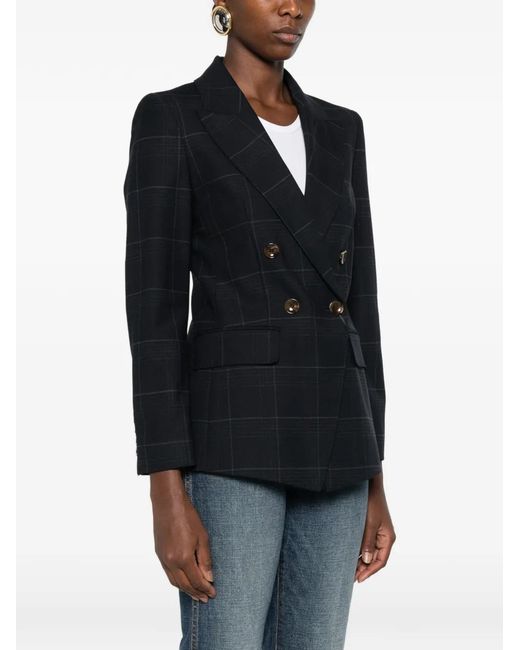 Marella Blue Mllefedra Double-Breasted Check-Pattern Blazer