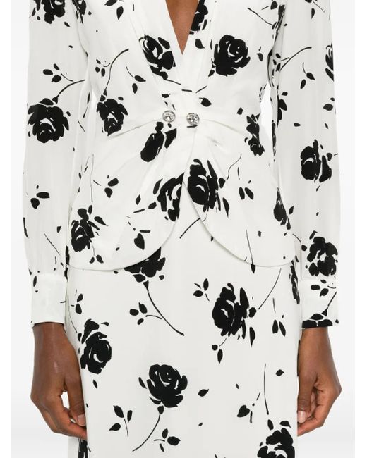 Alessandra Rich Midi-Jurk Met Roosprint En Knoopdetail in het White