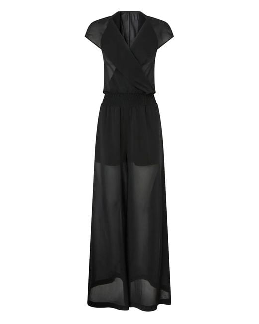 Pinko Black Long Playsuit With Hood And Sheer Details