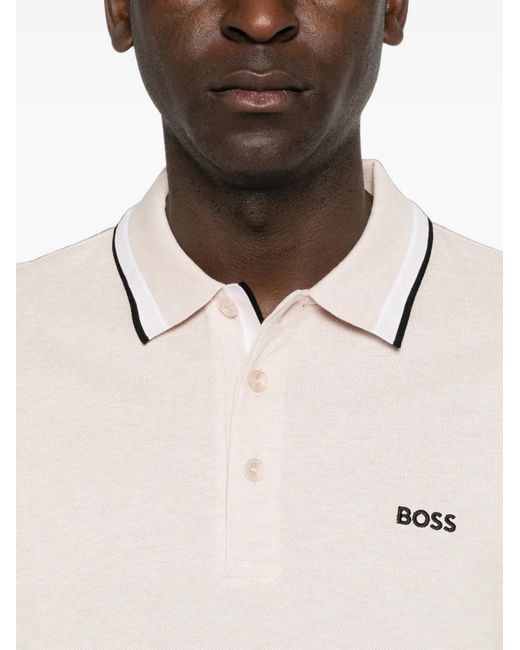 Boss Natural Logo-Embroidered Tipped Polo Shirt for men