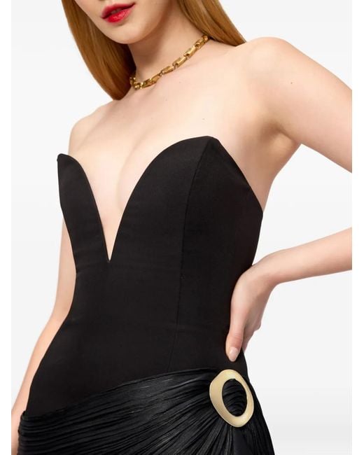 V:PM ATELIER Black Tess Sweetheart-Neckline Pleated Maxi Dress