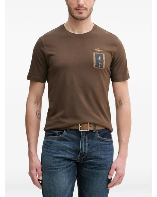 Aeronautica Militare Brown Embroidered-Logo Patch-Detail T-Shirt for men