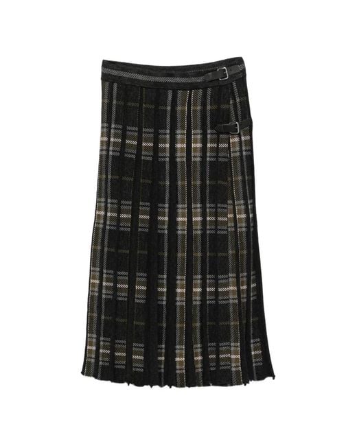 Bompard Black Tartan-Pattern Pleated Midi Skirt