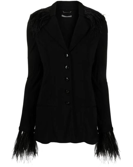 Alberta Ferretti Black Goose-Feather Trim Button-Up Jacket