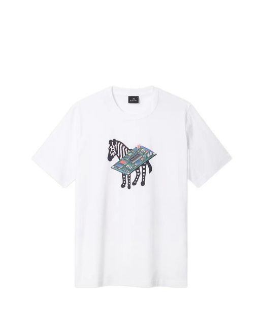 Paul Smith White Zebra Print T-Shirt for men