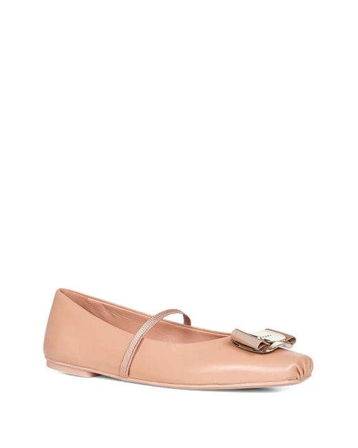 Ferragamo Pink Vara Square-toe Ballet Flats