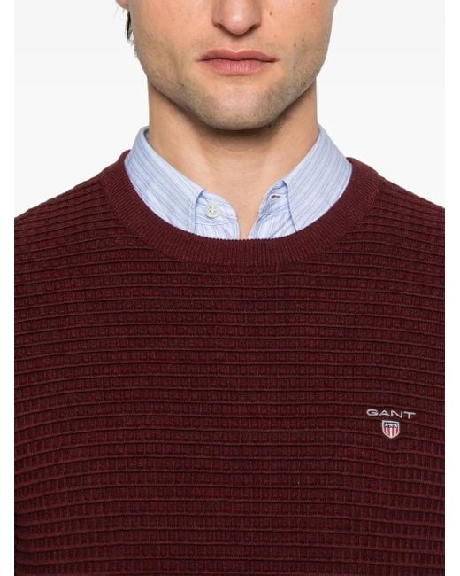Gant Purple Textured Cotton Sweater for men
