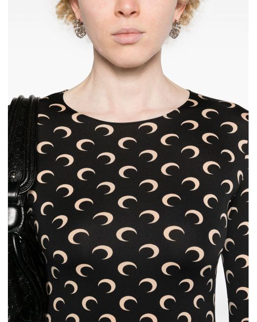 MARINE SERRE Black T-Shirt mit Sichelmond-Print