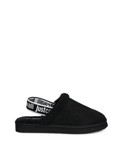 Just Cavalli Black Round-Toe Mules