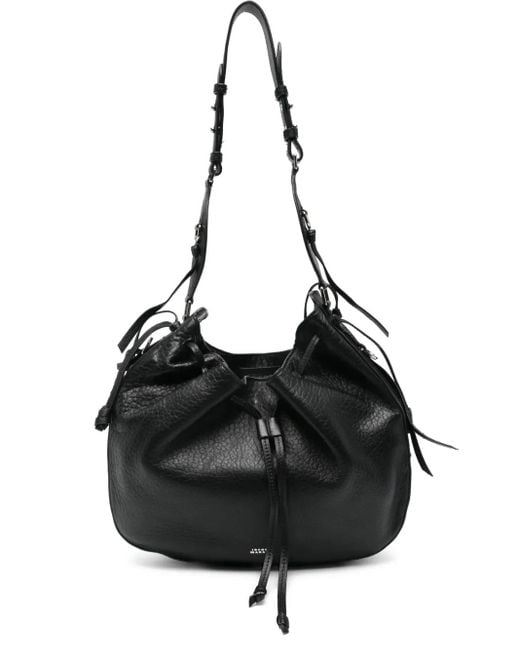 Isabel Marant Black Bolton Drawstring Leather Shoulder Bag