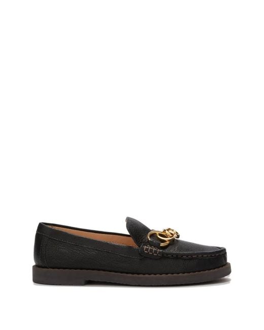 Odissi Black Jane Chain Grainy Leather Loafers