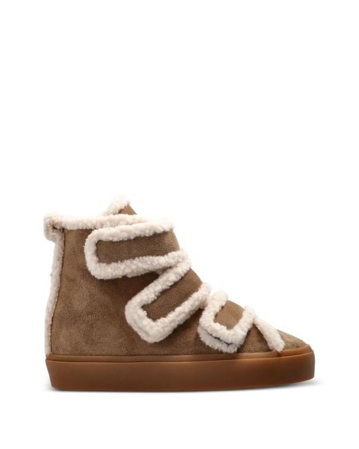 Inuikii Brown Shearling Velcro Wedge Touch-Strap Sneakers