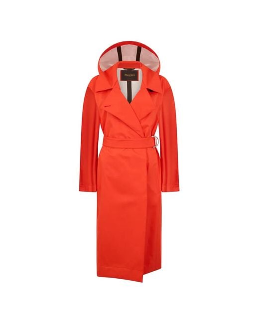 Moorer Red Hooded Belted Coat