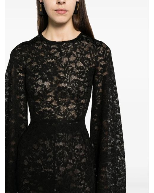 Dolce & Gabbana Black Mini Wide-Sleeve Lace Dress