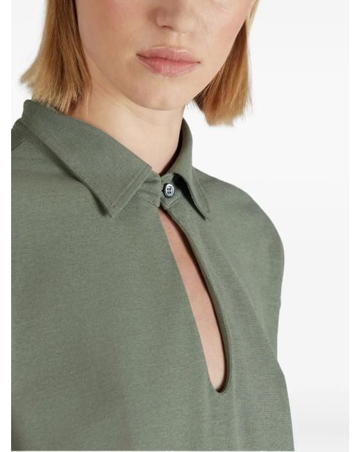Slowear Green Keyhole Polo Top