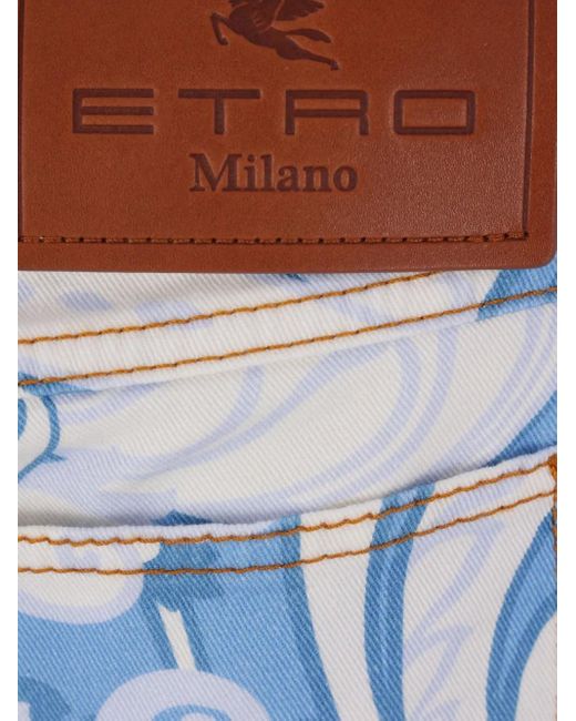 Etro Blue Printed Straight-Leg Jeans