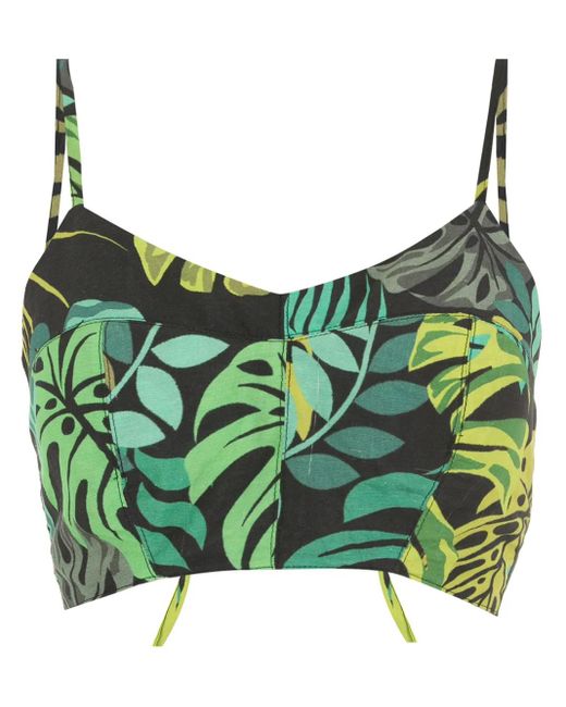 Amir Slama Green Tropical Print Cropped Top