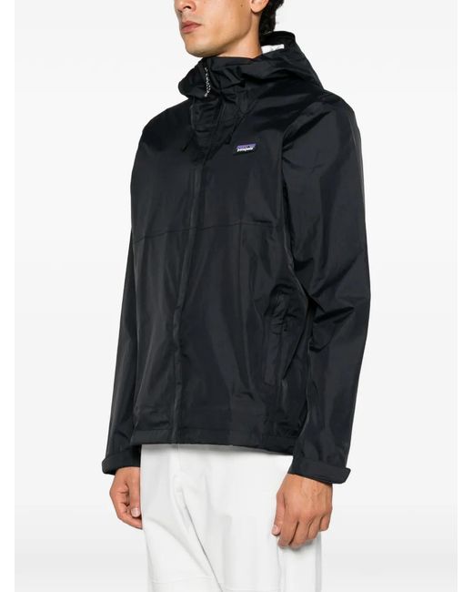 Patagonia Black Hooded Logo-Patch Jacket for men