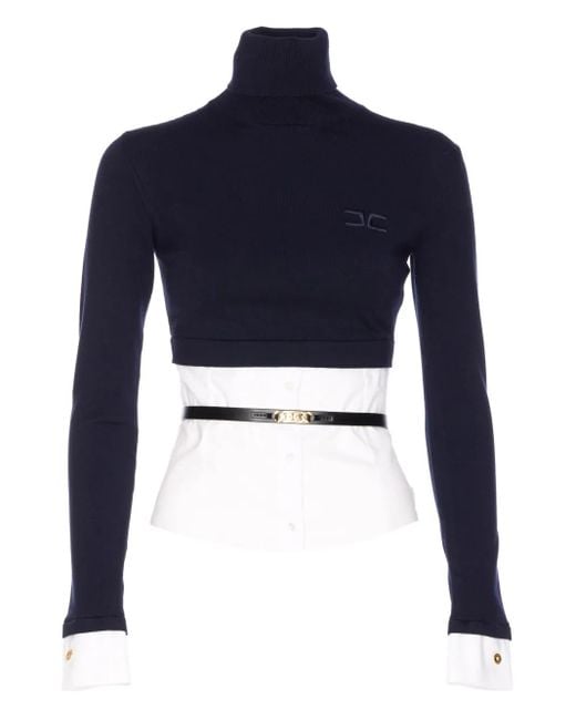 Elisabetta Franchi Blue Stehkragen-Top mit Gürtel