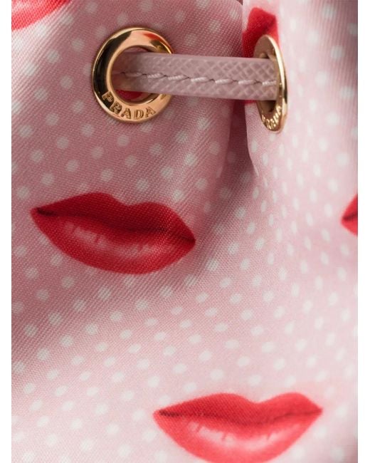 Prada Pink Re-Nylon Printed Drawstring Bucket Bag