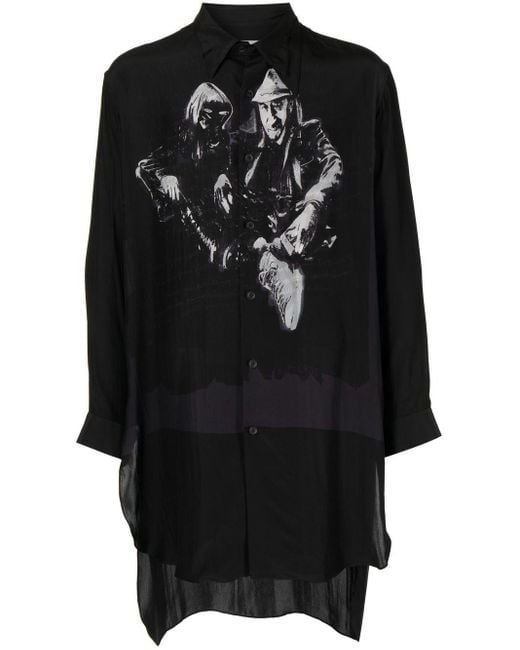 Yohji Yamamoto Black Graphic-print Cotton Shirt for men