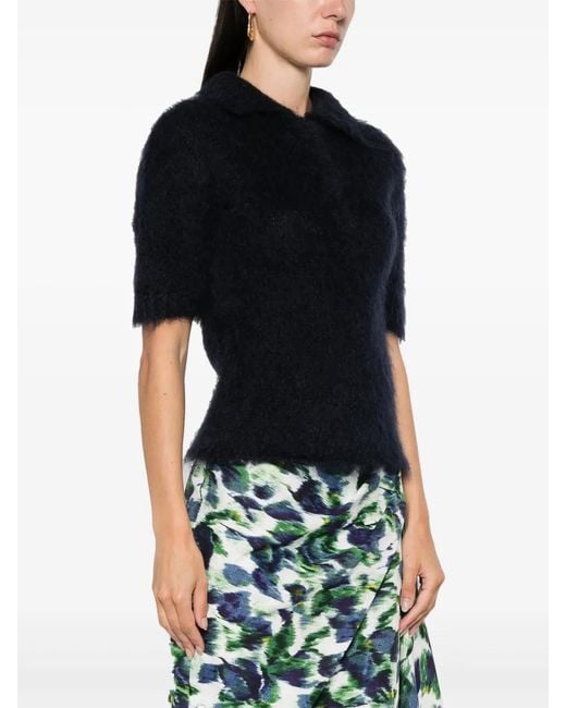 Marni Black Brushed-Effect Polo Top