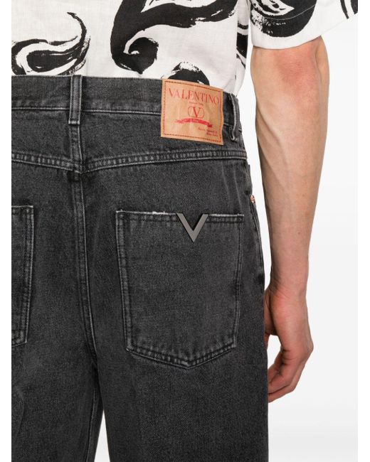 Valentino Garavani Black V-logo Straight-leg Jeans for men