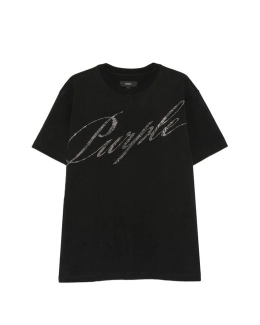 Purple Brand Black Rhinestone-Logo T-Shirt for men