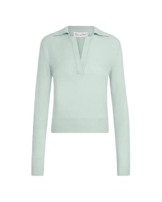 Oscar de la Renta Blue Wool Polo Pullover