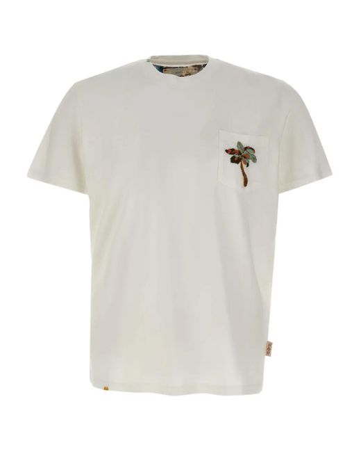 Bob White Palm-Tree Embroidered Pocket T-Shirt for men