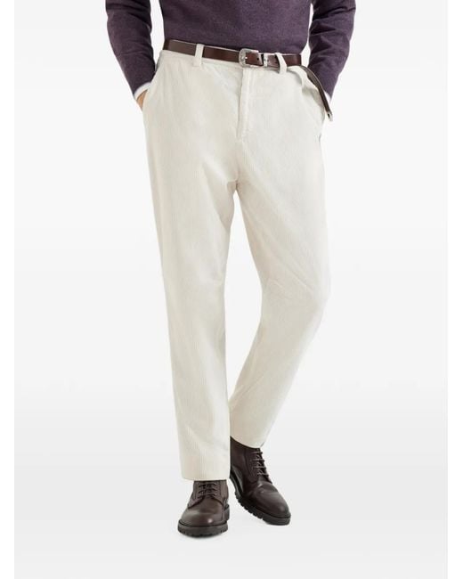 Brunello Cucinelli White Garment-Dyed Corduroy Trousers for men
