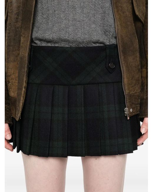 Miu Miu Black Pleated Plaid Mini Skirt
