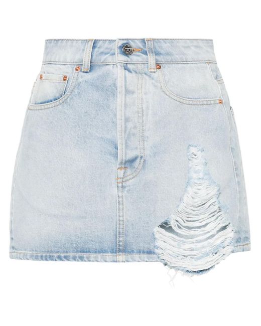 Vetements Blue Distressed Denim Mini Skirt