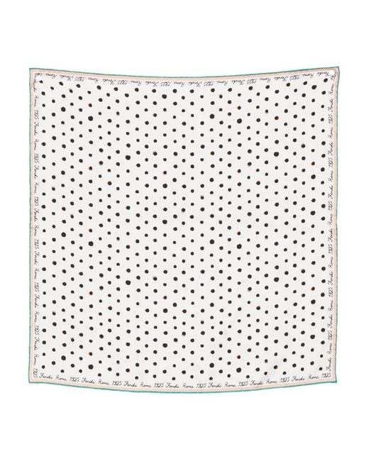 Fendi White Falena Dots Printed Silk Scarf