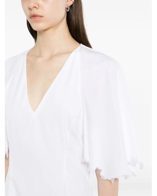 Gabriela Hearst White Frayed-Edge V-Neck Dress