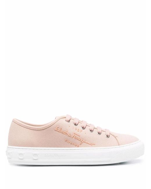 Ferragamo Pink Ferragamo Logo-Embossed Low-Top Sneakers