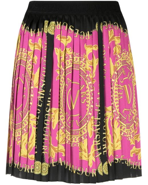 Minijupe Plissée À Logo Couture Versace Jeans Couture en coloris Pink