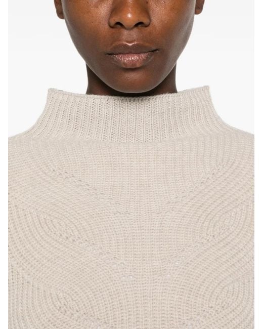 Herno White Ribbed-Knit High-Neck Sweater