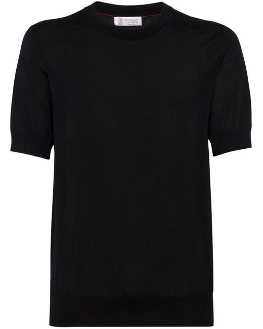 Brunello Cucinelli Fijngebreid T-shirt in het Black voor heren