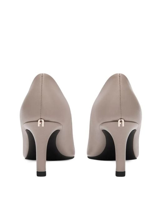 Furla White Pointed Logo Pumps